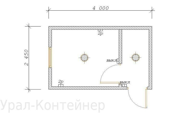 Бытовка блок контейнер с тамбуром 4000*2450*2500 мм. (100 мм)