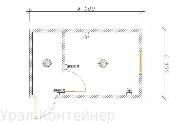 Строительная бытовка с тамбуром 4000*2450*2500 мм. (50 мм)