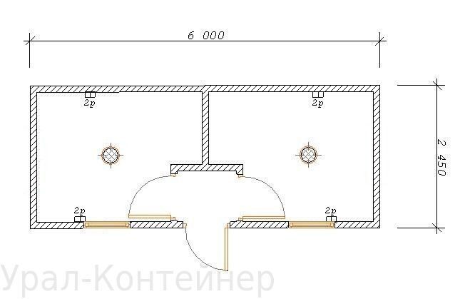 Строительная бытовка двухкомнатная 6000*2450*2500 мм. (100 мм)